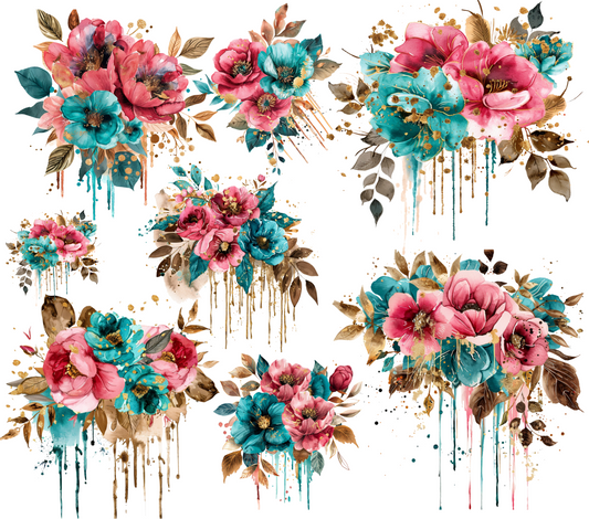 #20-100 Teal/Coral Flower drips