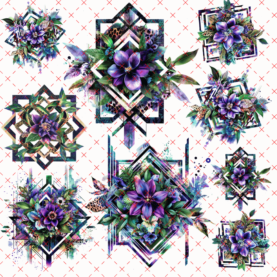 10X10-48 HITS DIFFERENT PURPLE- BLUE FLORALS