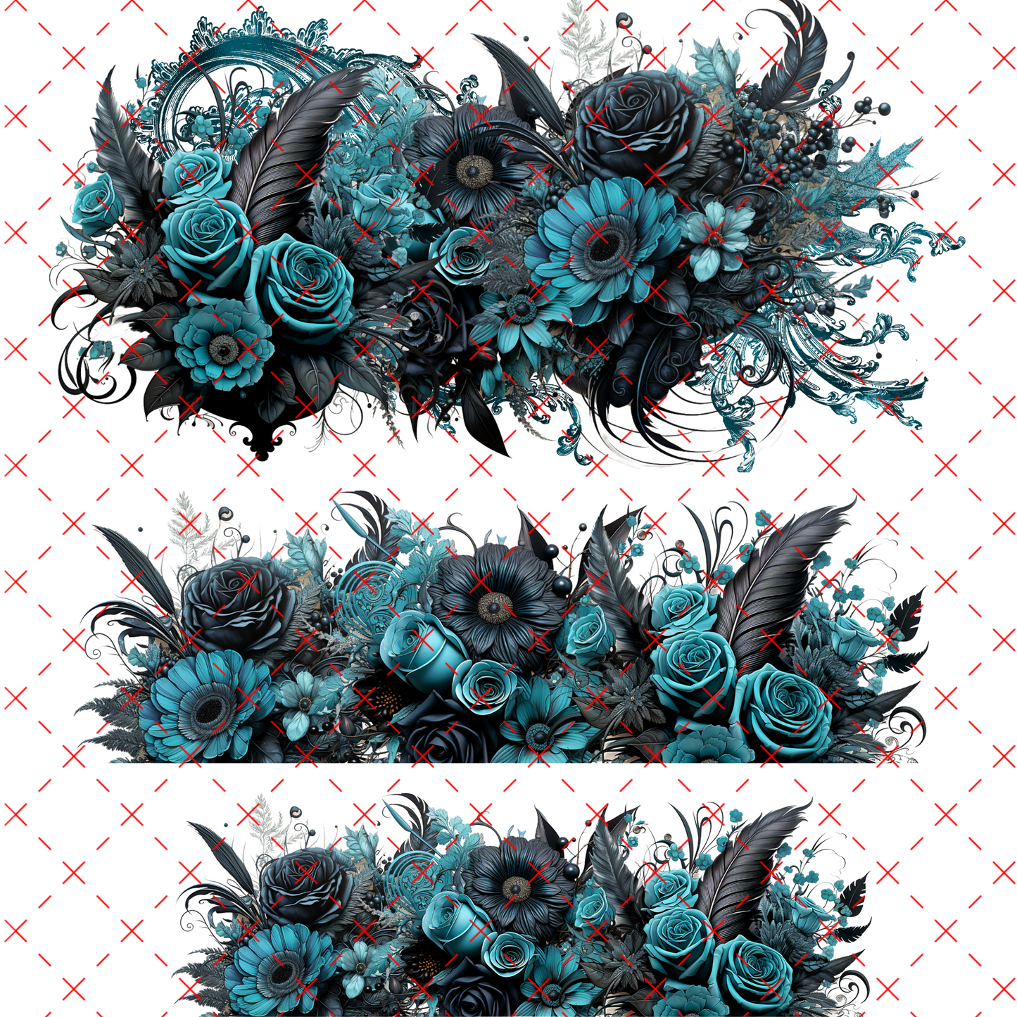 10X10 #22 A TEAL AND BLACK FLORAL WRAP 3 ROWS