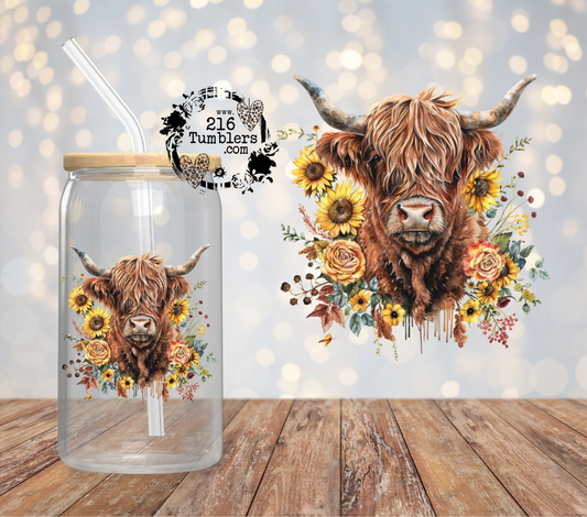 #D-318 HIGHLAND COW AND SUNFLOWERS