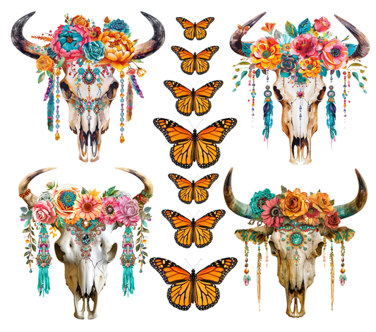 Bull Skull Decal Sheet with Butterflies