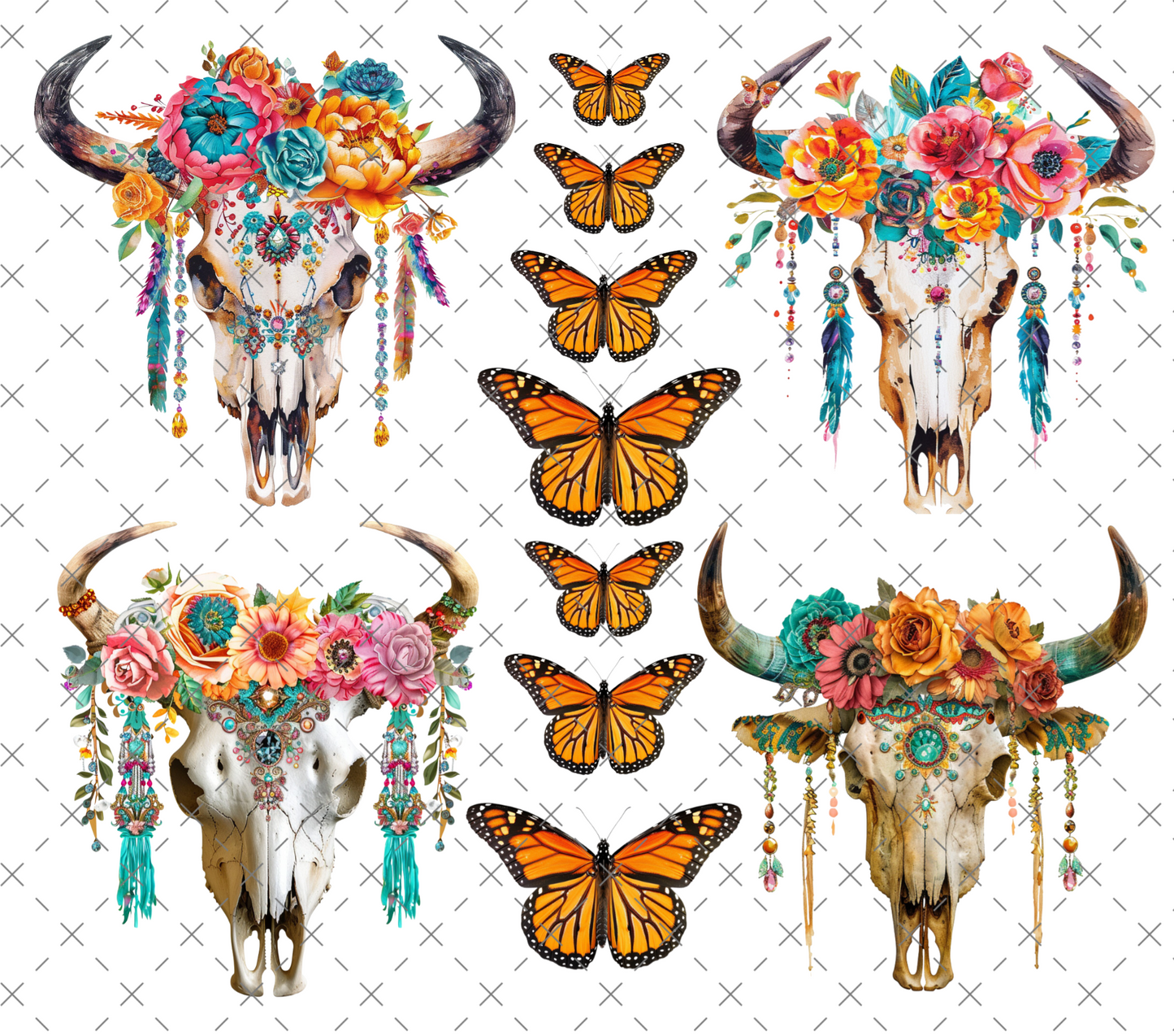 #20-119 Bull Skull Decal Sheet with Butterflies